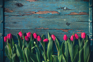 Art abstract background spring tulips wooden design