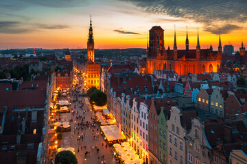 Fototapeta na wymiar The Main Town of Gdansk at sunset, Poland