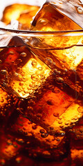 Ice cubes sinking into a sea of ​​cola, ai generative