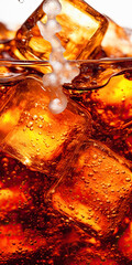 Ice cubes sinking into a sea of ​​cola, ai generative
