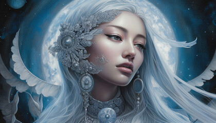 Magic Fantasy Goddess Woman Portrait Digital Generated Colorful Illustration Artwork Background