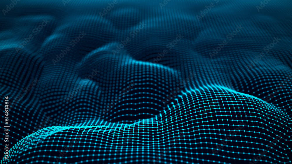 Poster abstract bubbles landscape background. futuristic retro texture of mountains and hollows. big data v