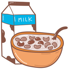 cereal and milk doodle cartoon