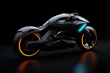 Futuristic electric bike concept on black background Generative AI