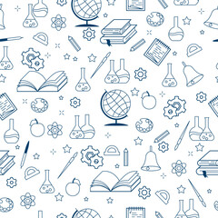 School background. Seamless background with on the theme of learning, education. Vector