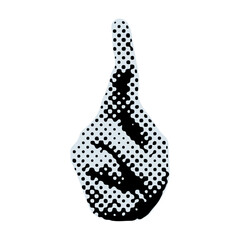 Halftone sticker with hand. Trendy vector Gesture sign. Modern art collage with hand.
