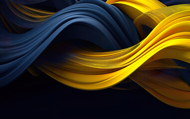 Abstract design element of gradient smooth wave shapes wallpaper cover. Navy blue and yellow colors background. Realistic 3D illustration. Generative AI