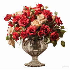 Beautiful red and white roses on a antique vase