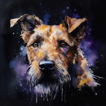 Watercolor portrait of cute Irish Terrier dog. 