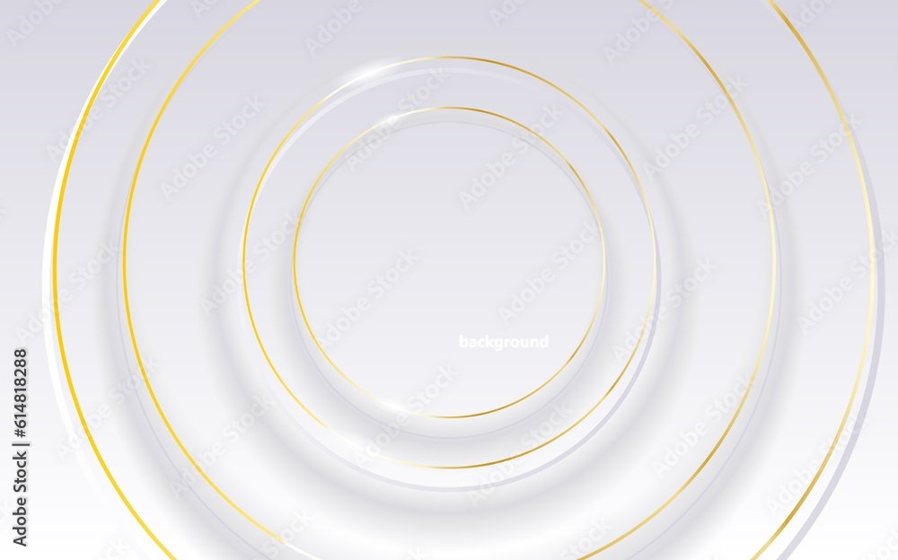 Poster abstract 3d circle papercut layer white background with gold line effect