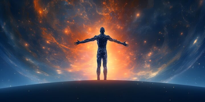 Astral body silhouette with abstract space background,digital illustration generative AI
