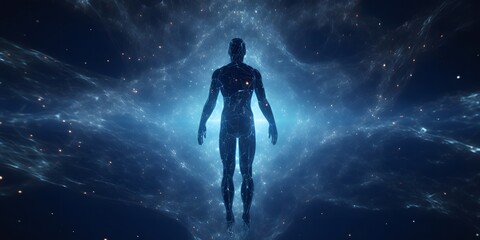 Astral body silhouette with abstract space background,digital illustration generative AI
