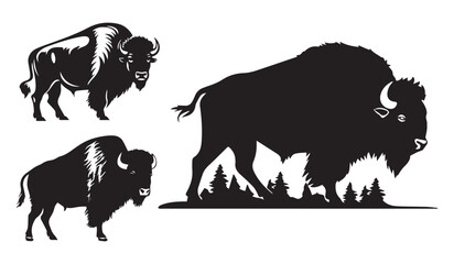 Set of bison silhouette characters with vector illustration © designsy24 