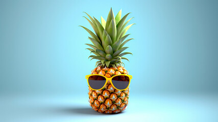 A funky pineapple with sunglasses isolated on white background. Generative AI