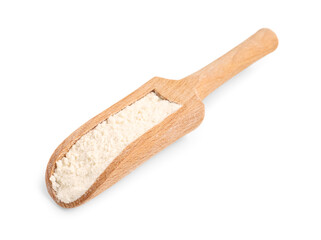 Scoop with wheat flour isolated on white background