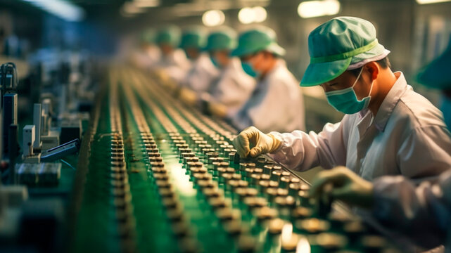 A Chinese semiconductor factory, workers produce the technology. Generative AI