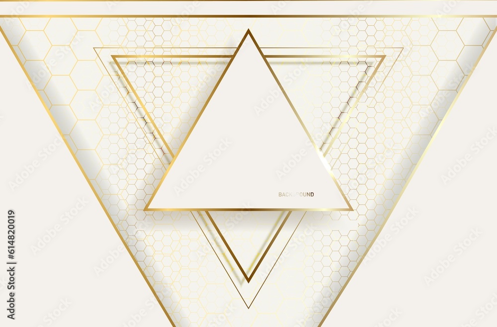 Poster golden lines triangular shape with sparkling lights, 3d style luxury background.