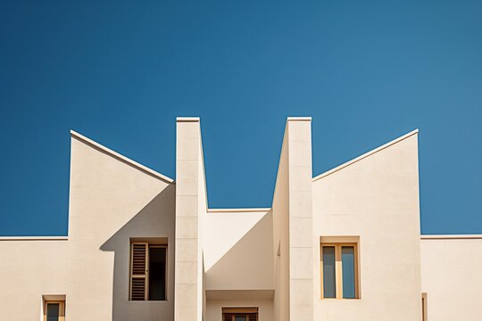 Unique White Building With Articulated Facade Under Blue Sky