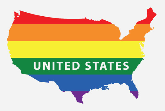 Map of United States - LGBT flag outline silhouette graphic element Illustration template design
