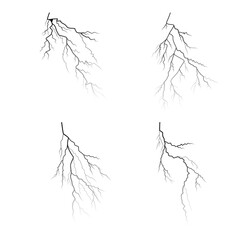 Black lightning silhouettes. Thunderstorm isolated on white. Vector illustration EPS10
