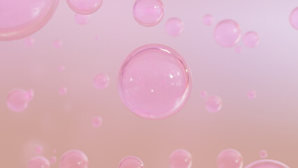 Serum bubbles in pink against a blurry background. Collagen bubble design. The concept behind...