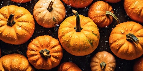 AI Generated. AI Generative. Yellow fresh small pumpkins. Halloween thanksgiving autumn october vegetable. Graphic Art