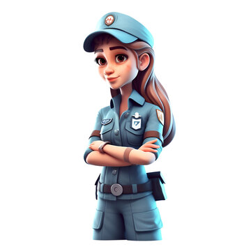 3D digital render of a female police officer isolated on white background