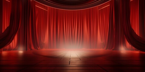 heater stage with red curtains and spotlights, Ai generative illustration