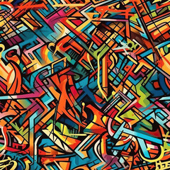 Graffiti art seamless repeat pattern, colorful funky 
