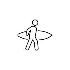 Surfing thin line icon, Summer water sport concept, Surfer sign on white background, Man surfing