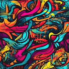 Graffiti art seamless repeat pattern, colorful funky 
 - obrazy, fototapety, plakaty