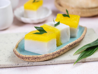 Talam Cake or in Indonesia called kue talam with pandan leaves