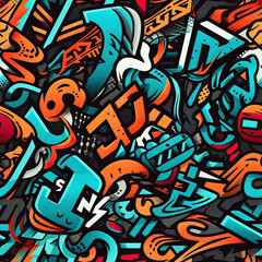 Obraz premium Graffiti art seamless repeat pattern, colorful funky 