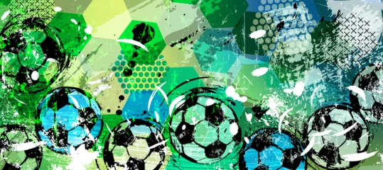 Fotobehang abstact soccer illustration, soccer ball, paint strokes and splashes, grungy, free copy space,vector © Kirsten Hinte