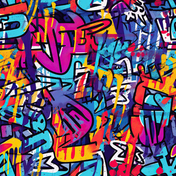 Fototapeta Graffiti art seamless repeat pattern, colorful funky  