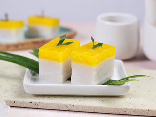 Talam Cake or in Indonesia called kue talam with pandan leaves