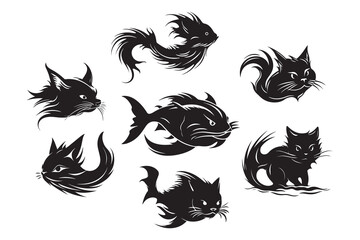 Set of catfish silhouette characters vector illustration