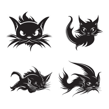 Set of catfish silhouette characters vector illustration