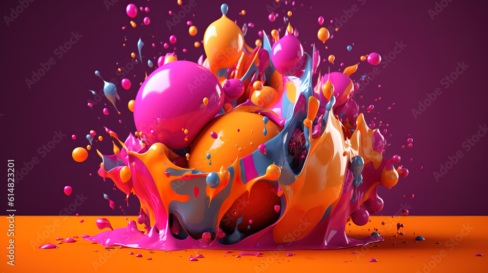 Poster abstract 3d render, bright color. generative ai