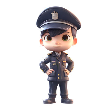 3D rendering of a cute police officer in uniform standing with arms crossed