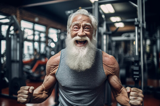 Portrait of a masculine mature man in the gym. High quality photo