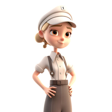 3d rendering of a police officer standing with her hands on her hips