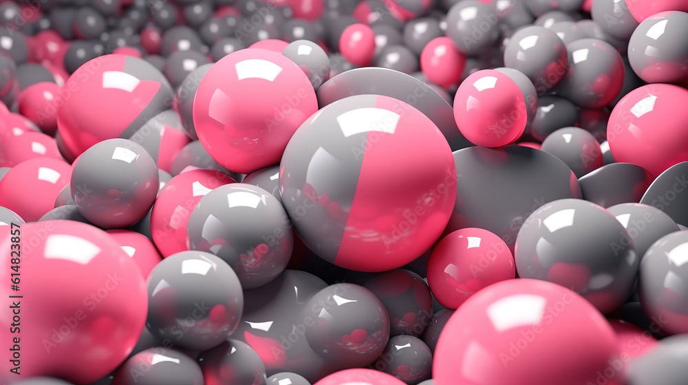 Poster 3d render. matte bubbles on a pink background. generative ai