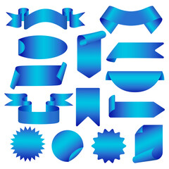 Vector flat sale badge set. Blue ribbons for promotions. Sale banner sticker. Sales label collection.