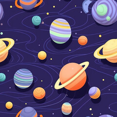 Cute space and planets seamless repeat pattern [Generative AI]
