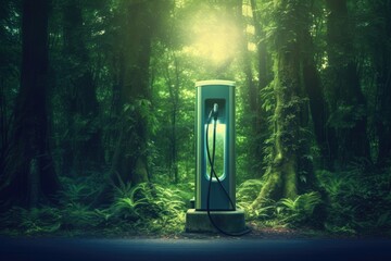 Electric vehicle charging station in nature - made with Generative Ai