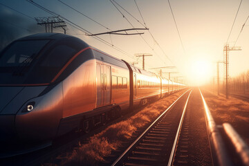 Fototapeta na wymiar A cutting edge and advanced train design that embodies the concept of high speed transportation, offering a glimpse into the future of efficient and rapid travel. Ai generated