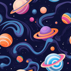 Cute space and planets seamless repeat pattern [Generative AI]
