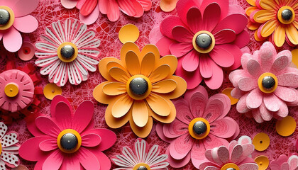 Fototapeta na wymiar Pink and Rosegold 3D flower papercut wallpaper, Classic home decoration, 3D paper cut background, Ai generative 