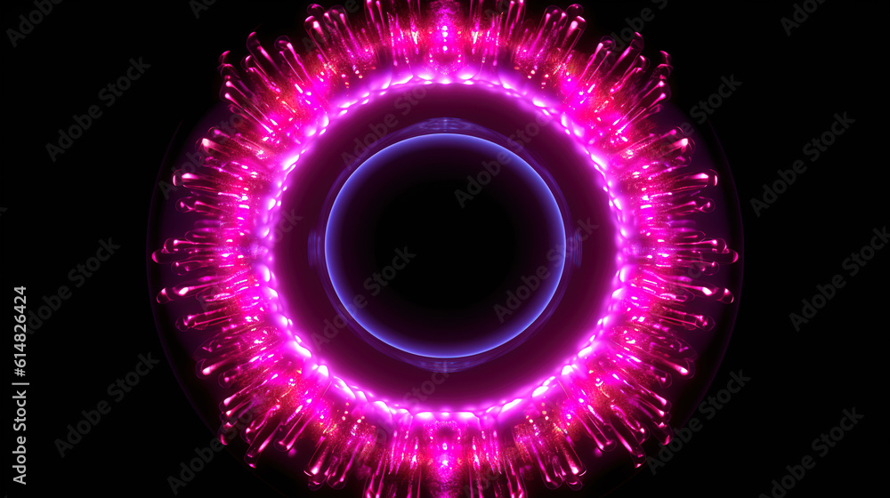 Poster 3d rendering pink glowing round fractal. generative ai